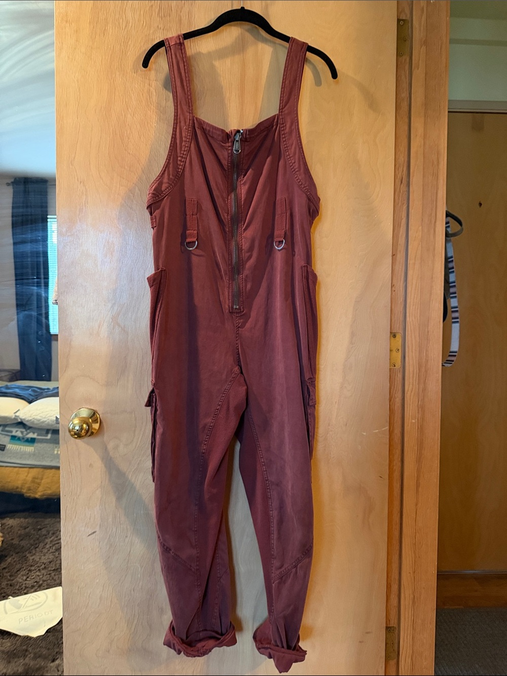 Free People Rust Red Cargo Jumpsuit
